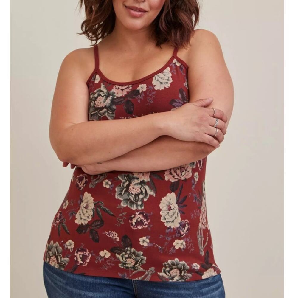Torrid Foxy Cami Womens Size 1X Rust Brown Floral Knit Scoop Neck Shell Top Tank